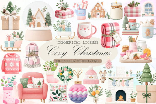 Cozy Christmas Watercolor Clipart PNG Bundle