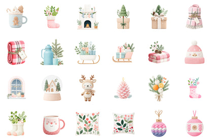 Cozy Christmas Watercolor Clipart PNG Bundle
