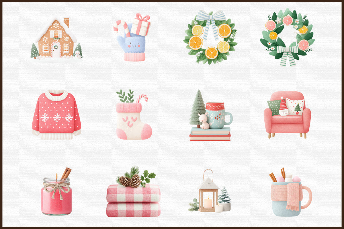 Cozy Christmas Watercolor Clipart PNG Bundle