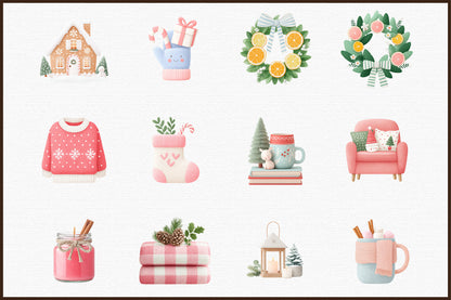 Cozy Christmas Watercolor Clipart PNG Bundle