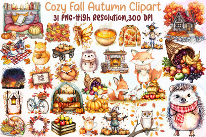 Cozy Fall Autumn PNG Bundle Cute Seasonal Clipart