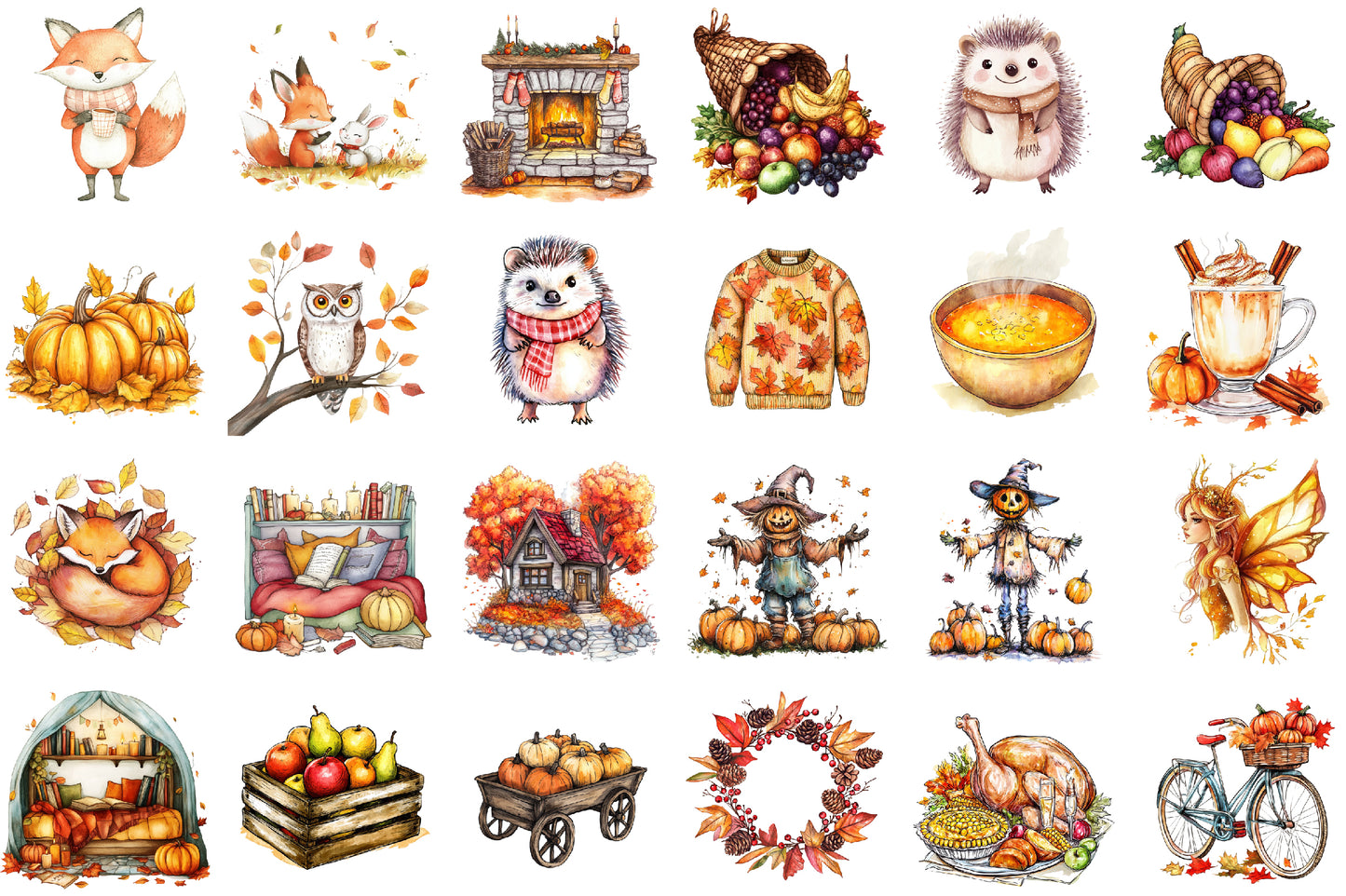 Cozy Fall Autumn PNG Bundle Cute Seasonal Clipart