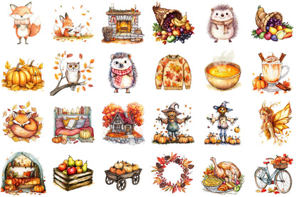 Cozy Fall Autumn PNG Bundle Cute Seasonal Clipart