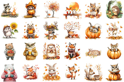 Cozy Fall Animals PNG Bundle Cute Autumn Clipart