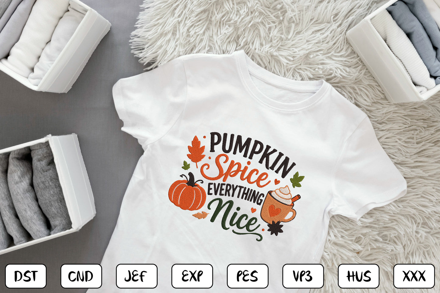 Pumpkin Spice Everything Nice Embroidery Design, Cozy Fall Machine Embroidery Pattern, Autumn Pumpkin Hot Cocoa Mug Embroidery Design