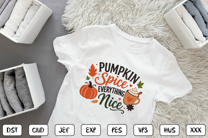 Pumpkin Spice Everything Nice Embroidery Design, Cozy Fall Machine Embroidery Pattern, Autumn Pumpkin Hot Cocoa Mug Embroidery Design