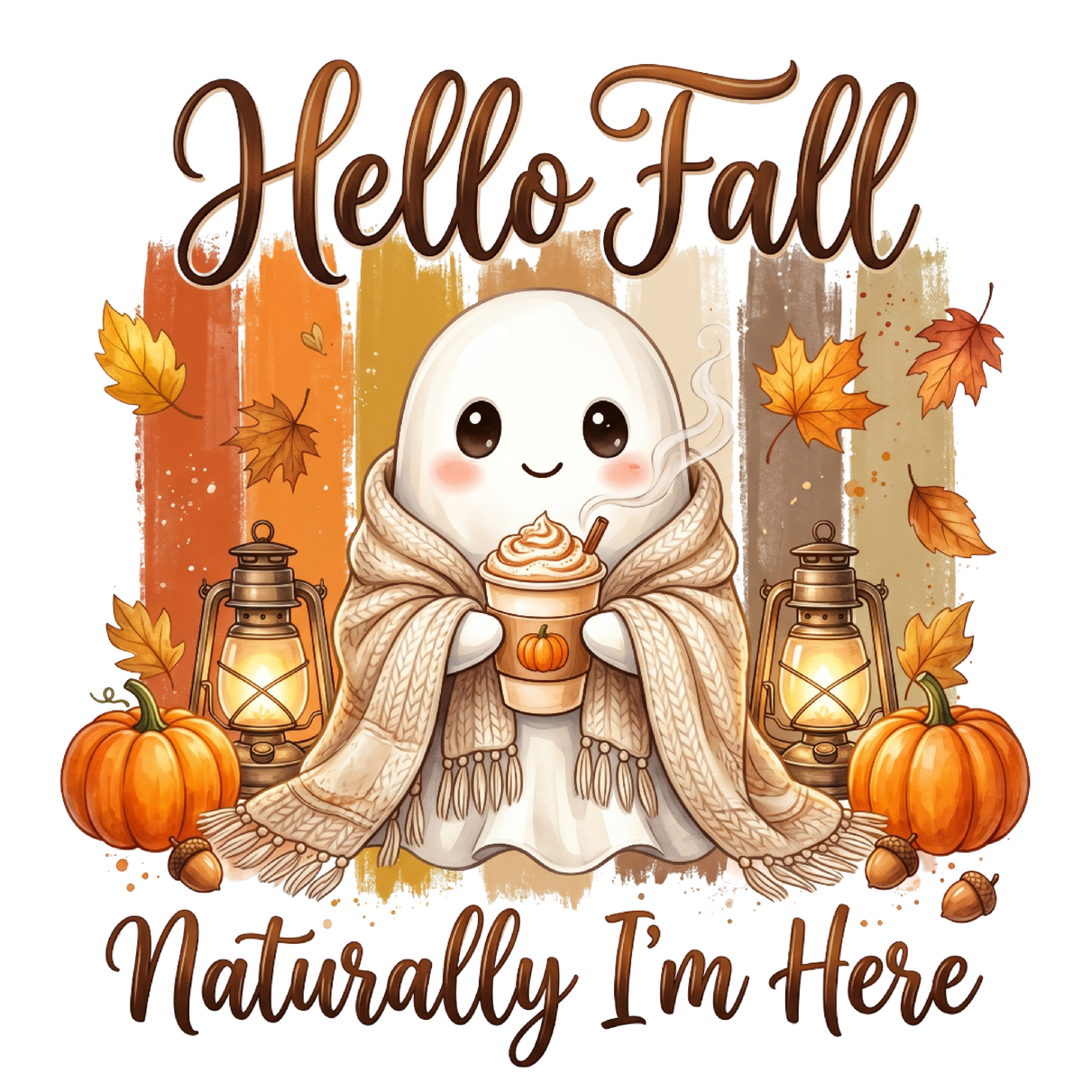 Cozy Hello Fall Ghost PNG