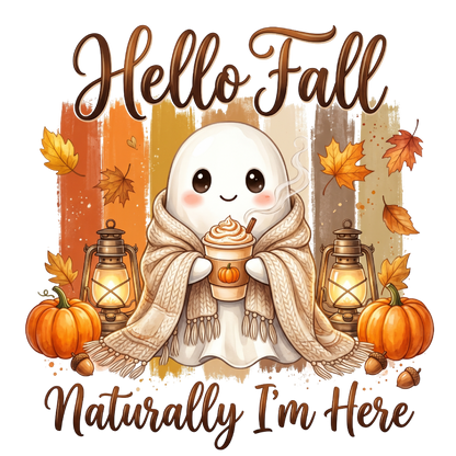 Cozy Hello Fall Ghost PNG