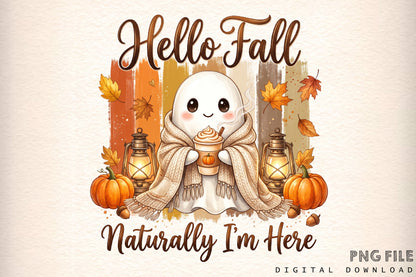 Cozy Hello Fall Ghost PNG