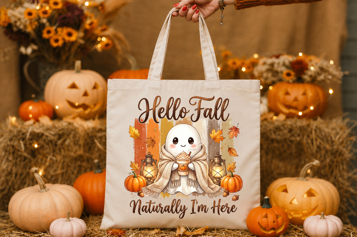 Cozy Hello Fall Ghost PNG