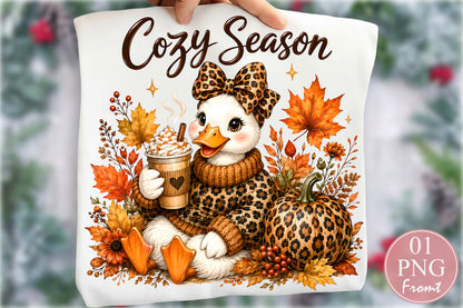 Cozy Season Duck PNG Leopard Print Autumn Sublimation Design