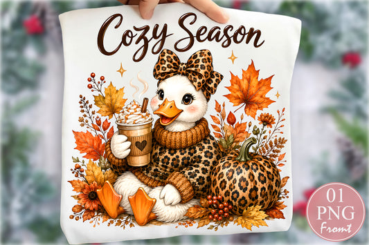 Cozy Season Duck PNG Leopard Print Autumn Sublimation Design
