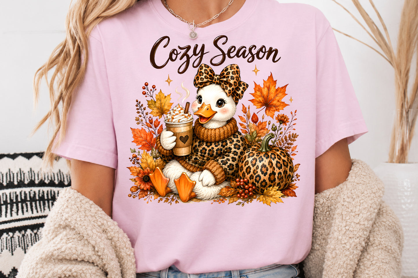 Cozy Season Duck PNG Leopard Print Autumn Sublimation Design