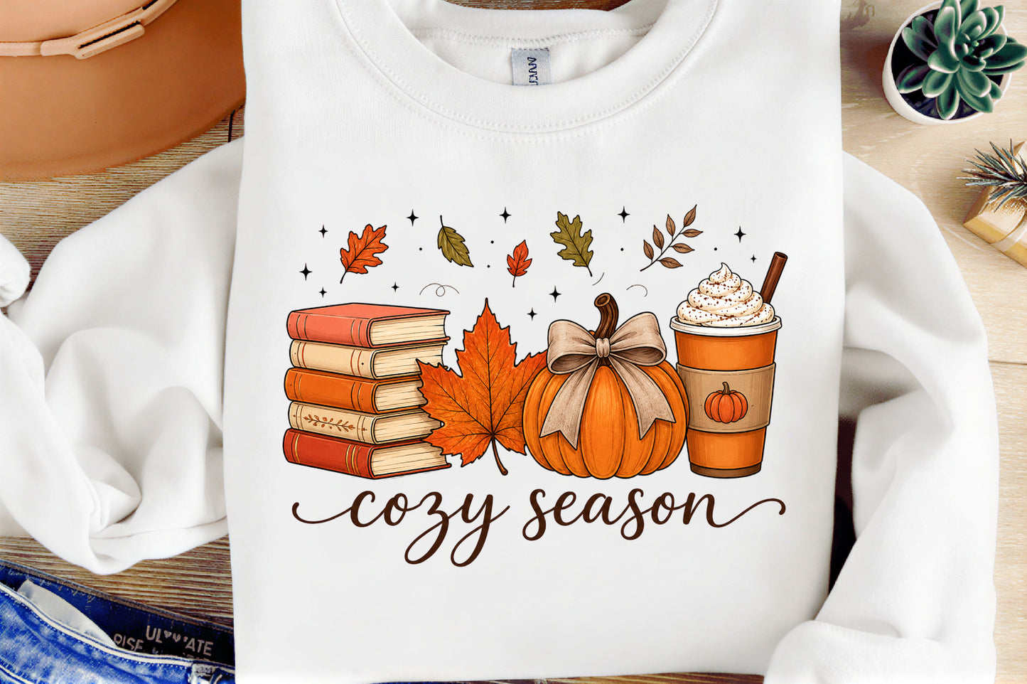 Cozy Season Fall PNG Bookish Pumpkin Coffee Autumn Sublimation
