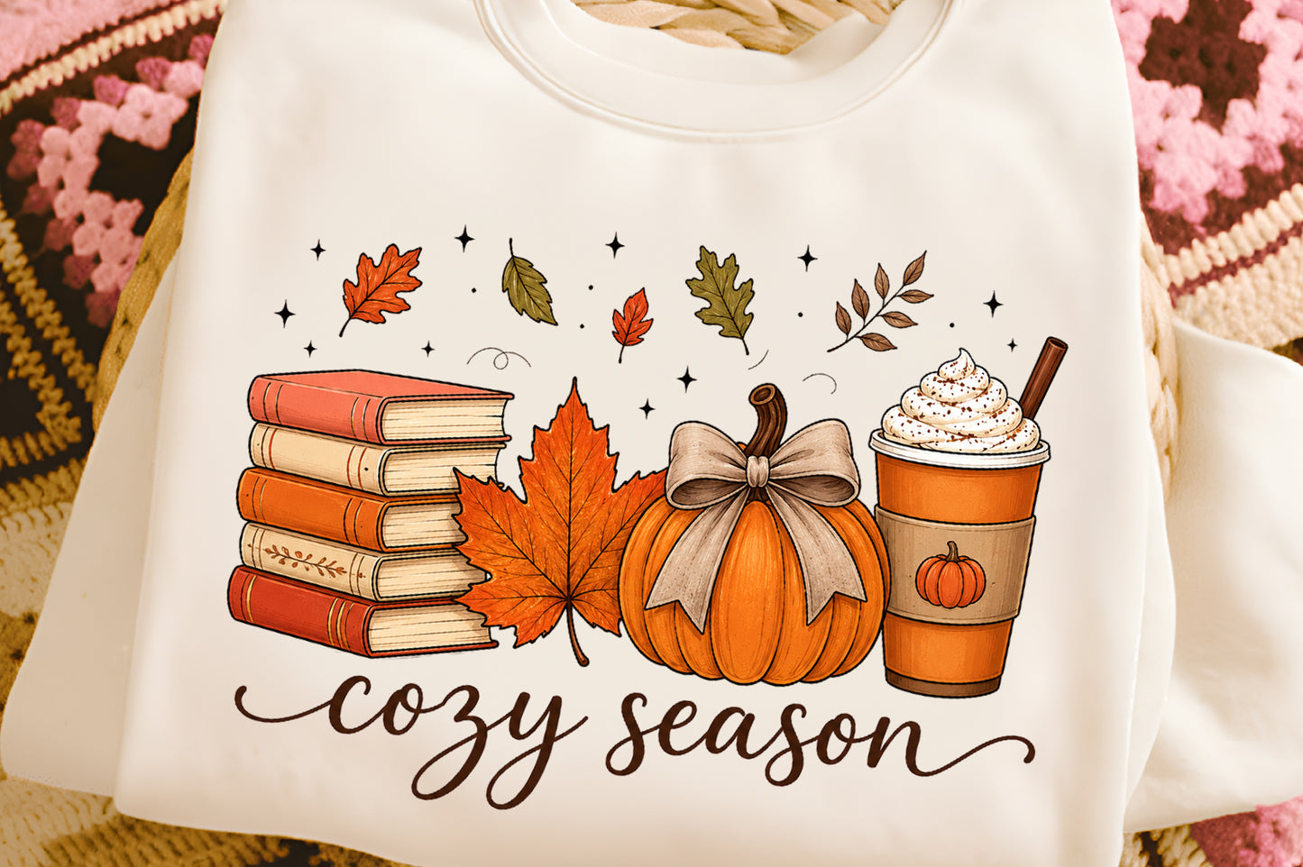 Cozy Season Fall PNG Bookish Pumpkin Coffee Autumn Sublimation