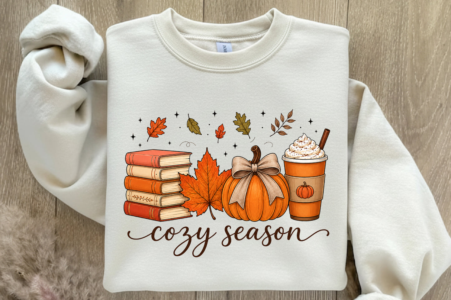 Cozy Season Fall PNG Bookish Pumpkin Coffee Autumn Sublimation