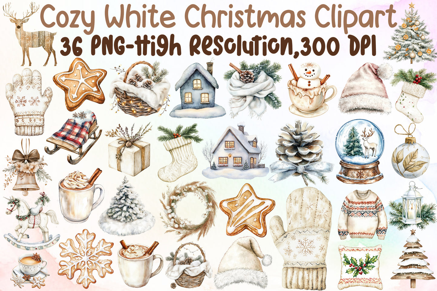 Cozy White Christmas Clipart PNG Bundle Commercial Use