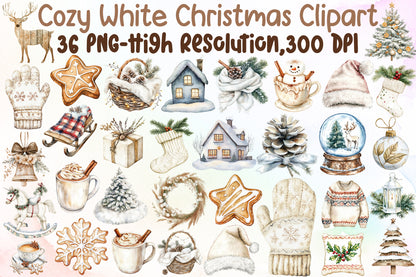 Cozy White Christmas Clipart PNG Bundle Commercial Use