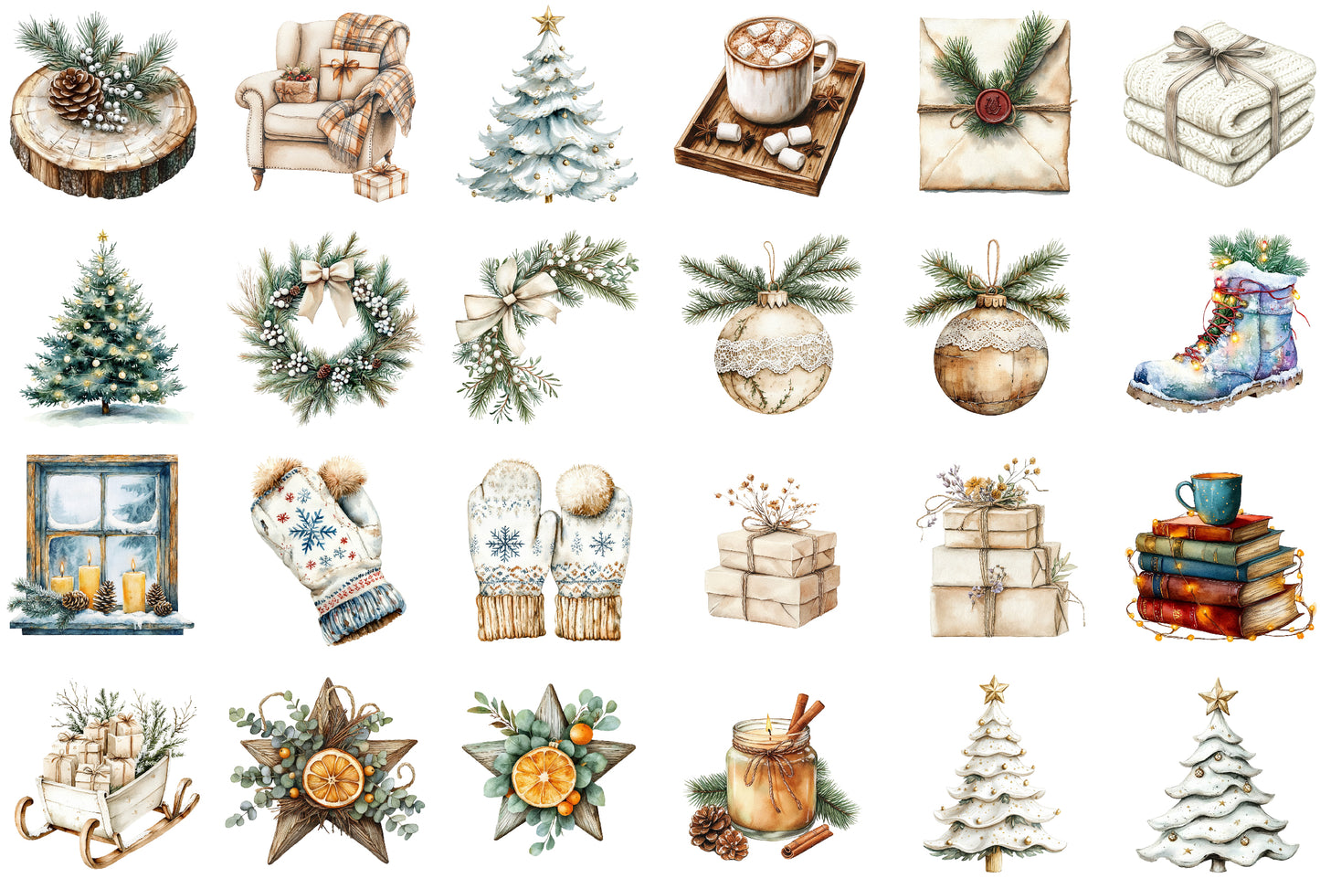 Cozy White Christmas Clipart PNG Bundle Commercial Use