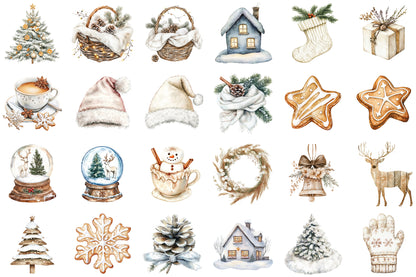 Cozy White Christmas Clipart PNG Bundle Commercial Use