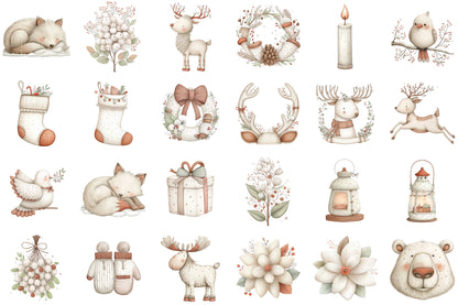 Cozy White Christmas Watercolor Clipart PNG Bundle