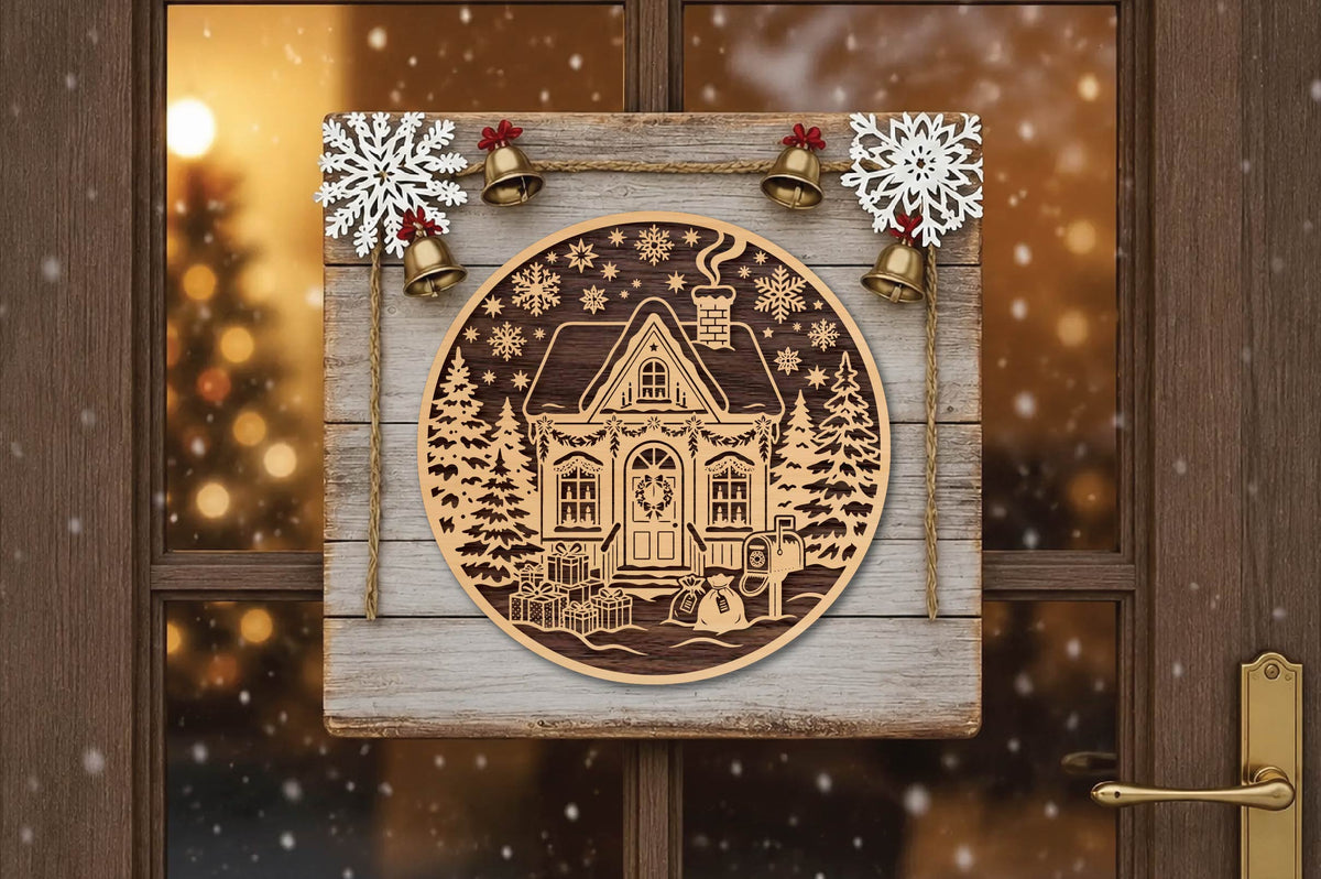 Cozy Winter House Laser Cut SVG, Christmas Cottage Snowy Home Ornament Cut File