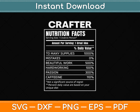 Crafter Nutrition Facts Funny Svg Png Dxf Digital Cutting File