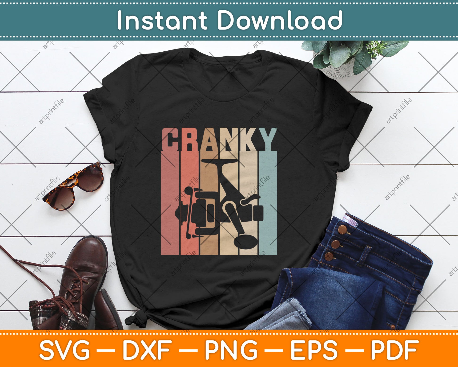 Cranky Fishing Funny Fathers Day Fishing Vintage Svg Digital Cutting File