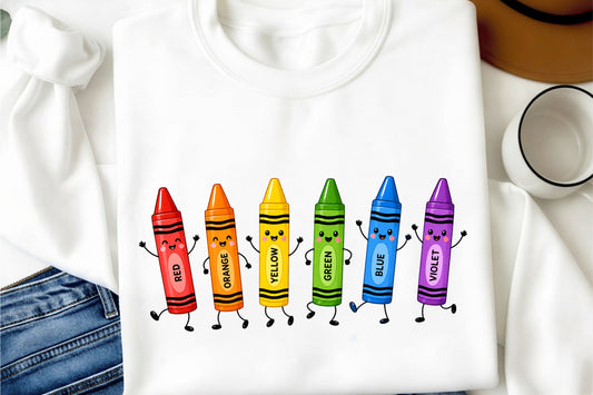 Cute Crayon Friends Back to School PNG Colorful Crayons School Supplies Sublimation