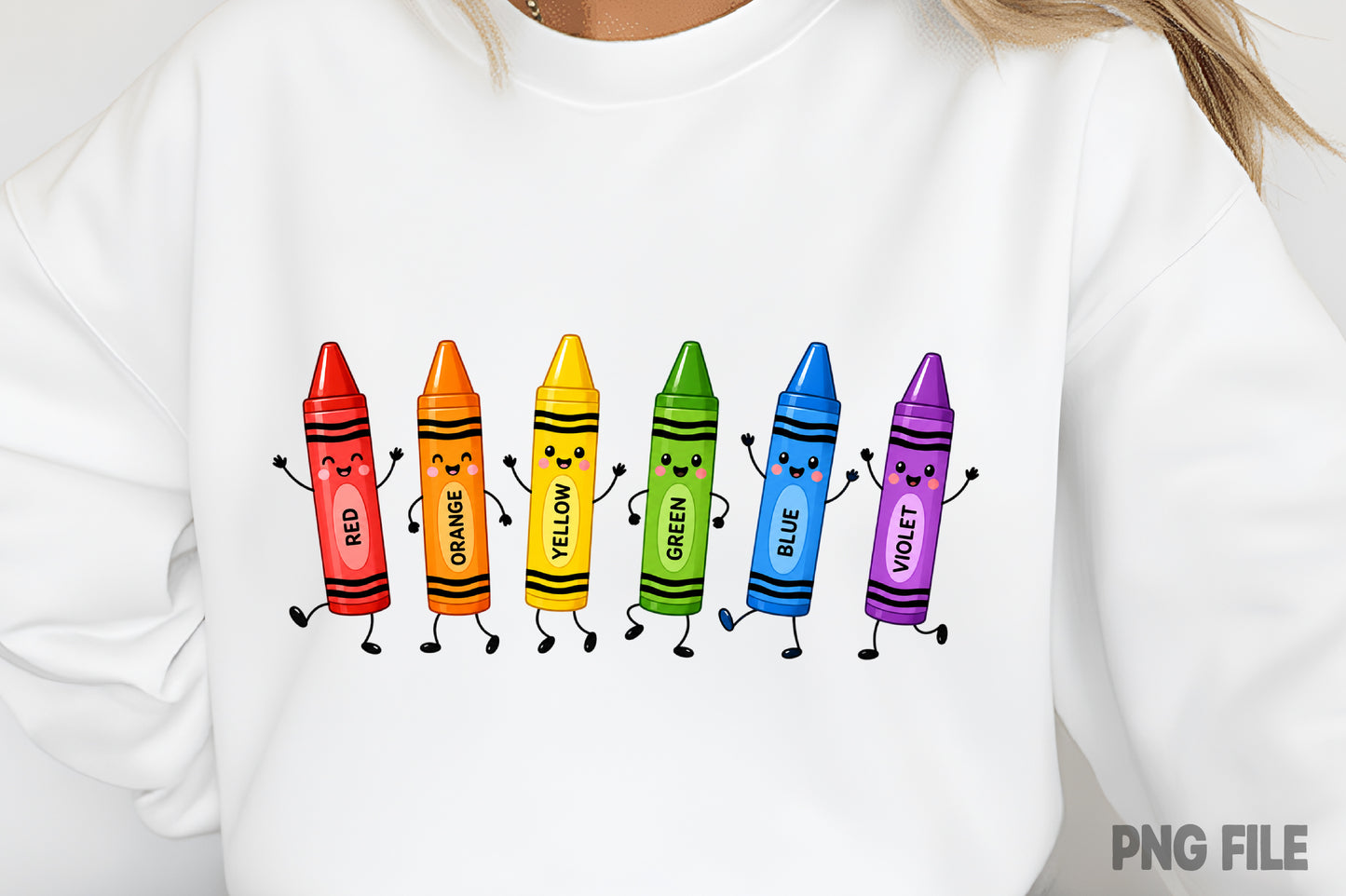 Cute Crayon Friends Back to School PNG Colorful Crayons School Supplies Sublimation