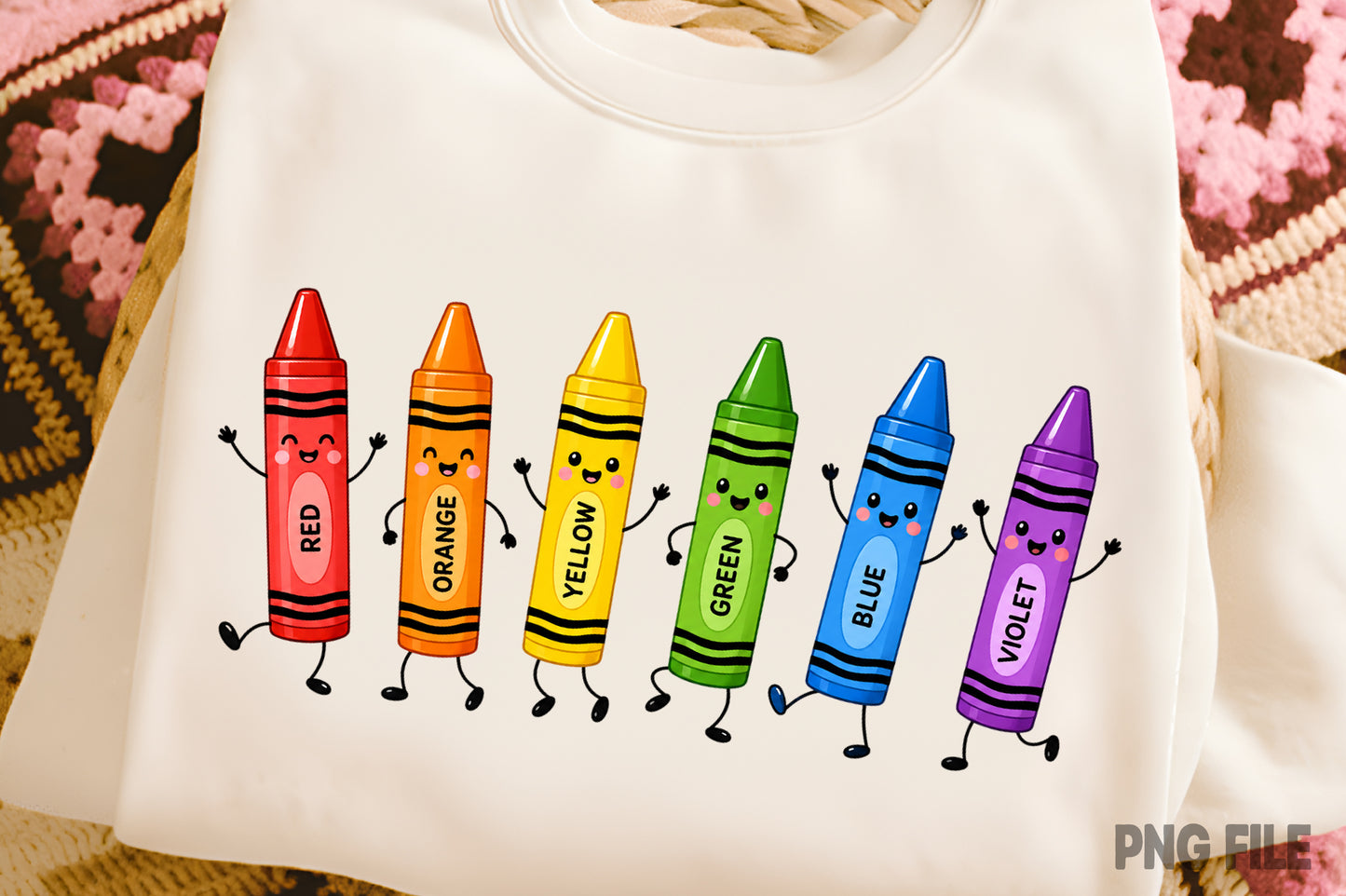 Cute Crayon Friends Back to School PNG Colorful Crayons School Supplies Sublimation