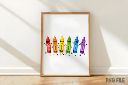 Cute Crayon Friends Back to School PNG Colorful Crayons School Supplies Sublimation