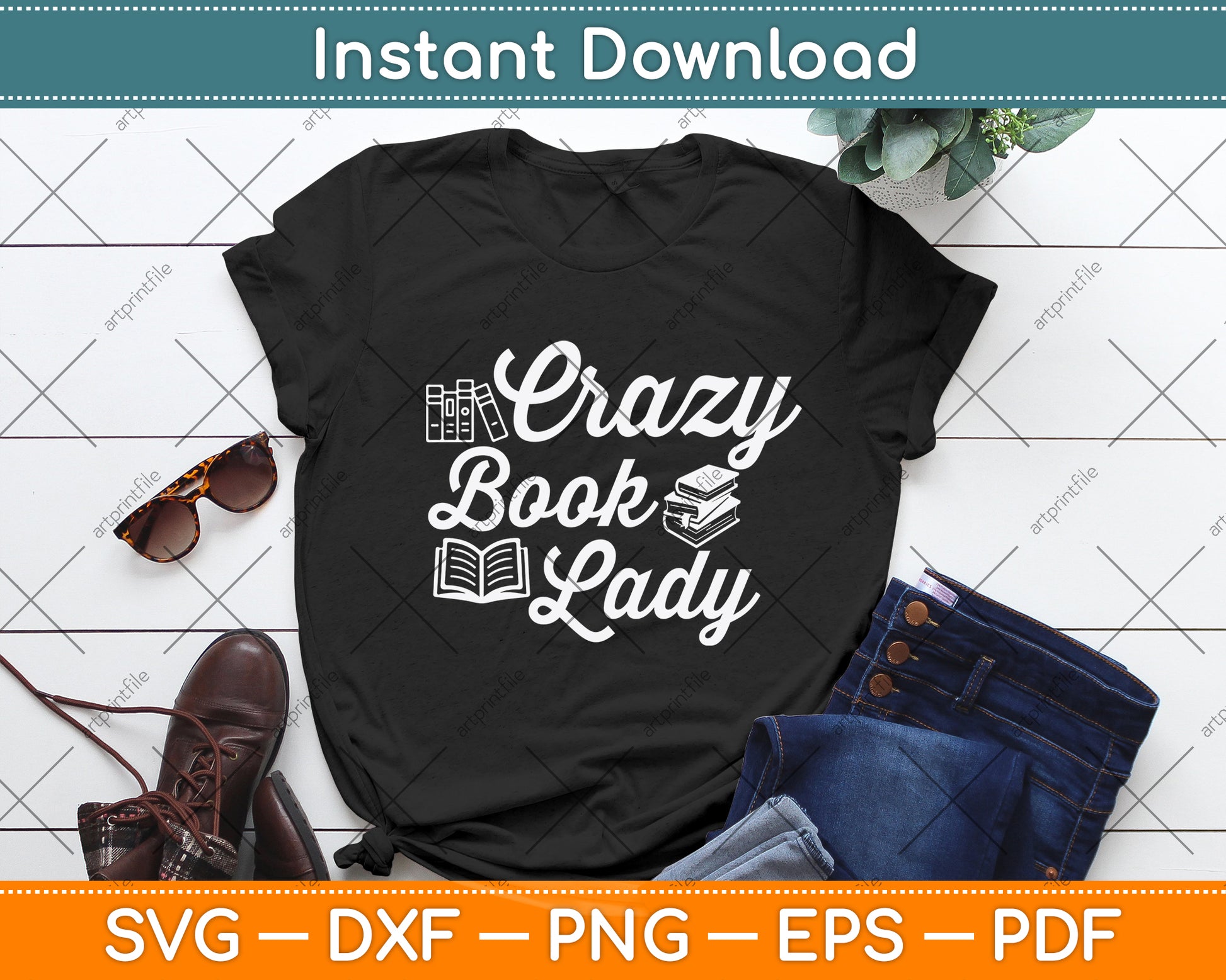 Crazy Book Lady Librarian Svg Digital Cutting File