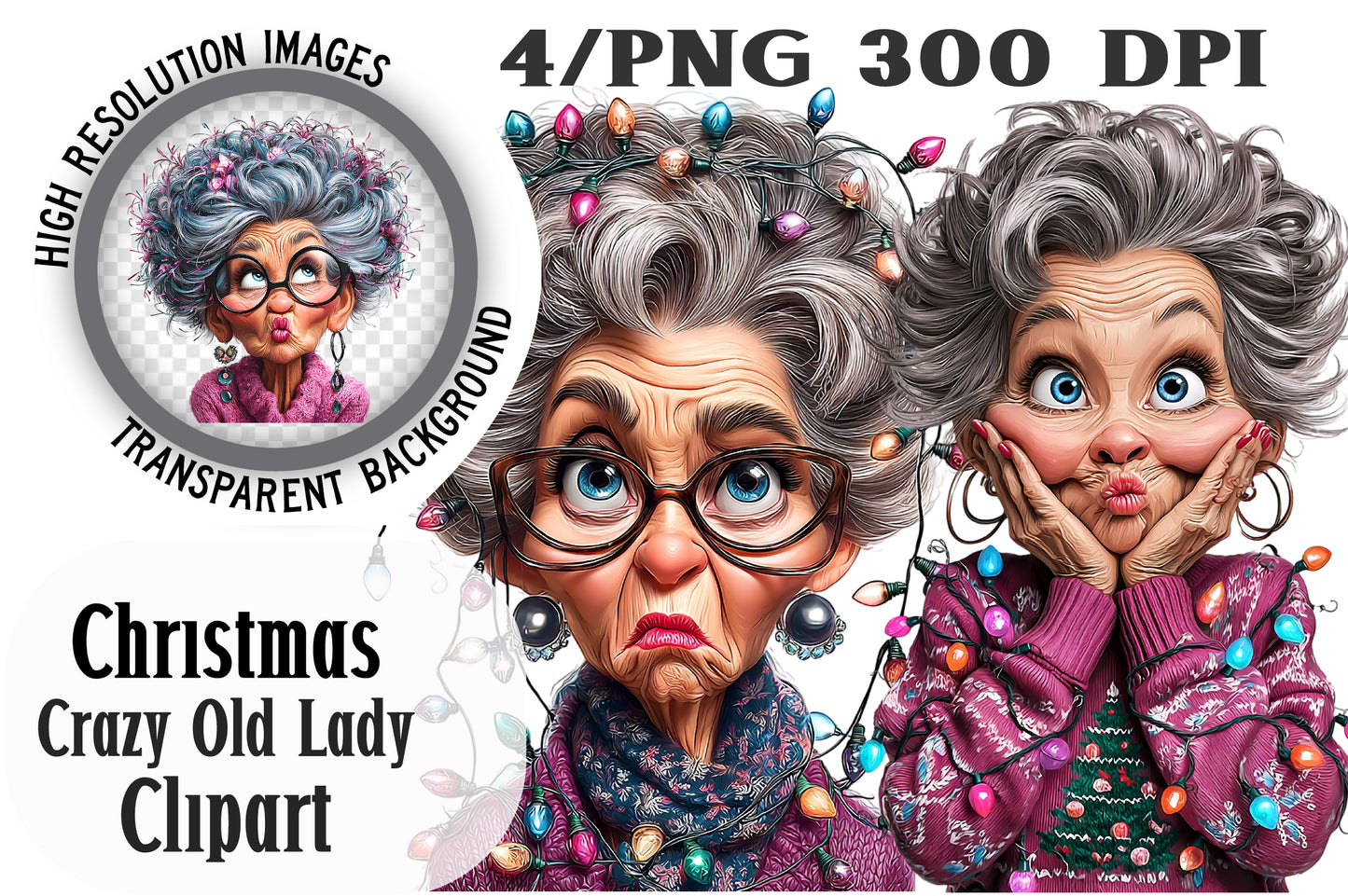 Christmas Crazy Old Lady Clipart PNG Funny Christmas