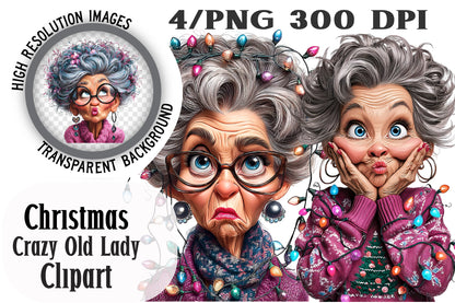 Christmas Crazy Old Lady Clipart PNG Funny Christmas