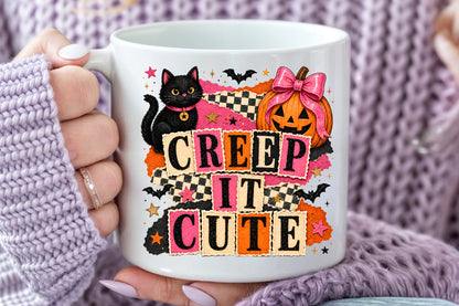 Creep It Cute Halloween PNG Black Cat Pumpkin Sublimation Design