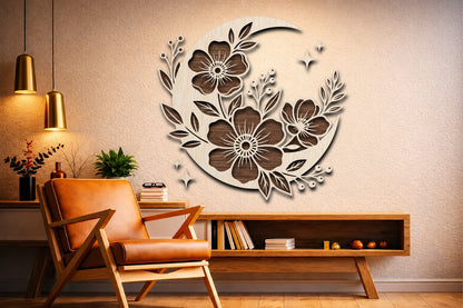 Crescent Moon Floral Wall Decor SVG