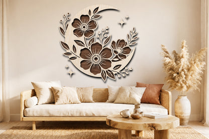 Crescent Moon Floral Wall Decor SVG