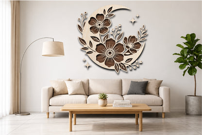 Crescent Moon Floral Wall Decor SVG
