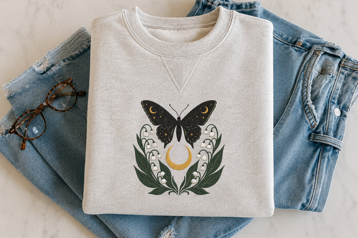 Crescent Moth Machine Embroidery Design