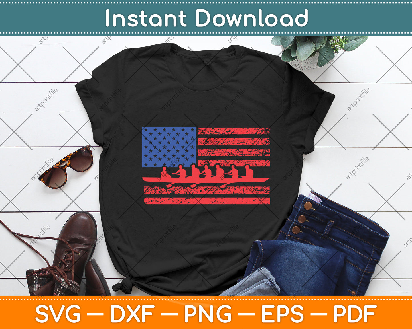 Crew Rowing Boat Oars Us American Flag Svg Digital Cutting File