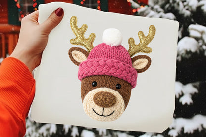 Crochet Faux Yarn Christmas Reindeer PNG