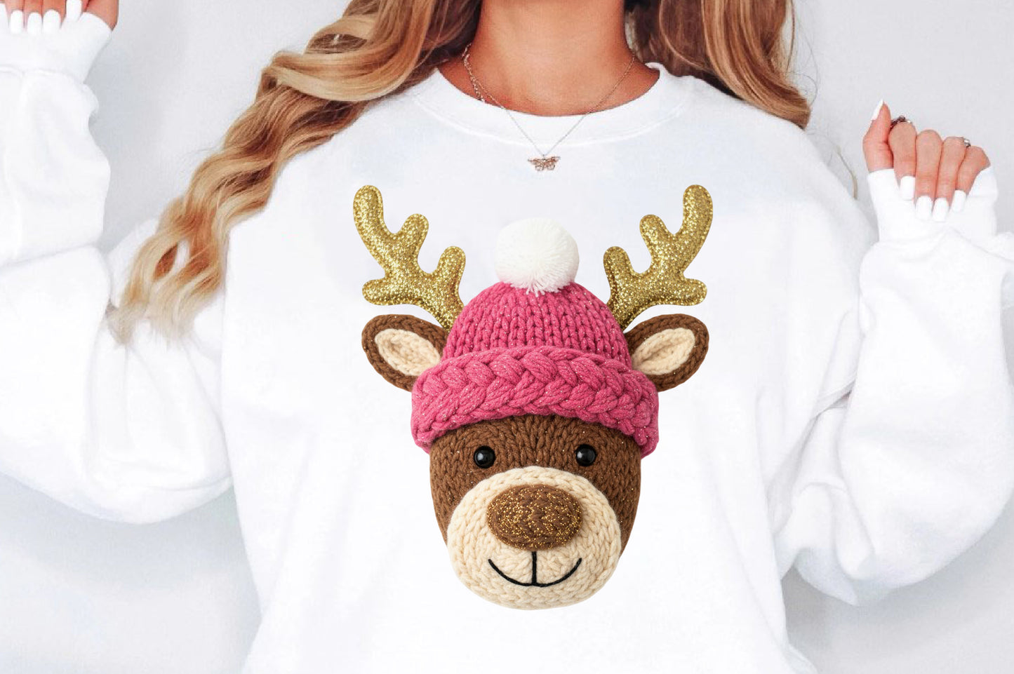 Crochet Faux Yarn Christmas Reindeer PNG