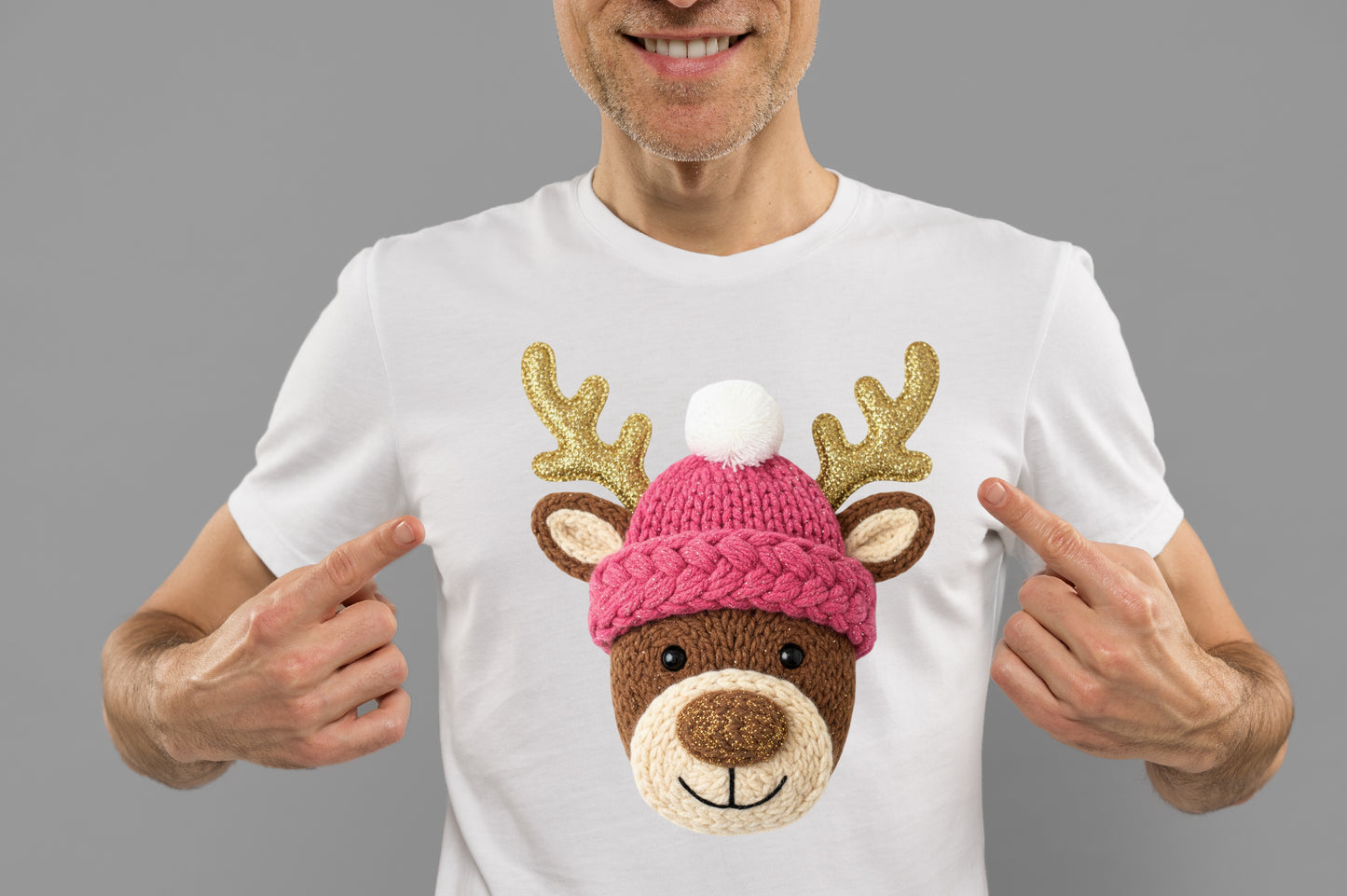 Crochet Faux Yarn Christmas Reindeer PNG