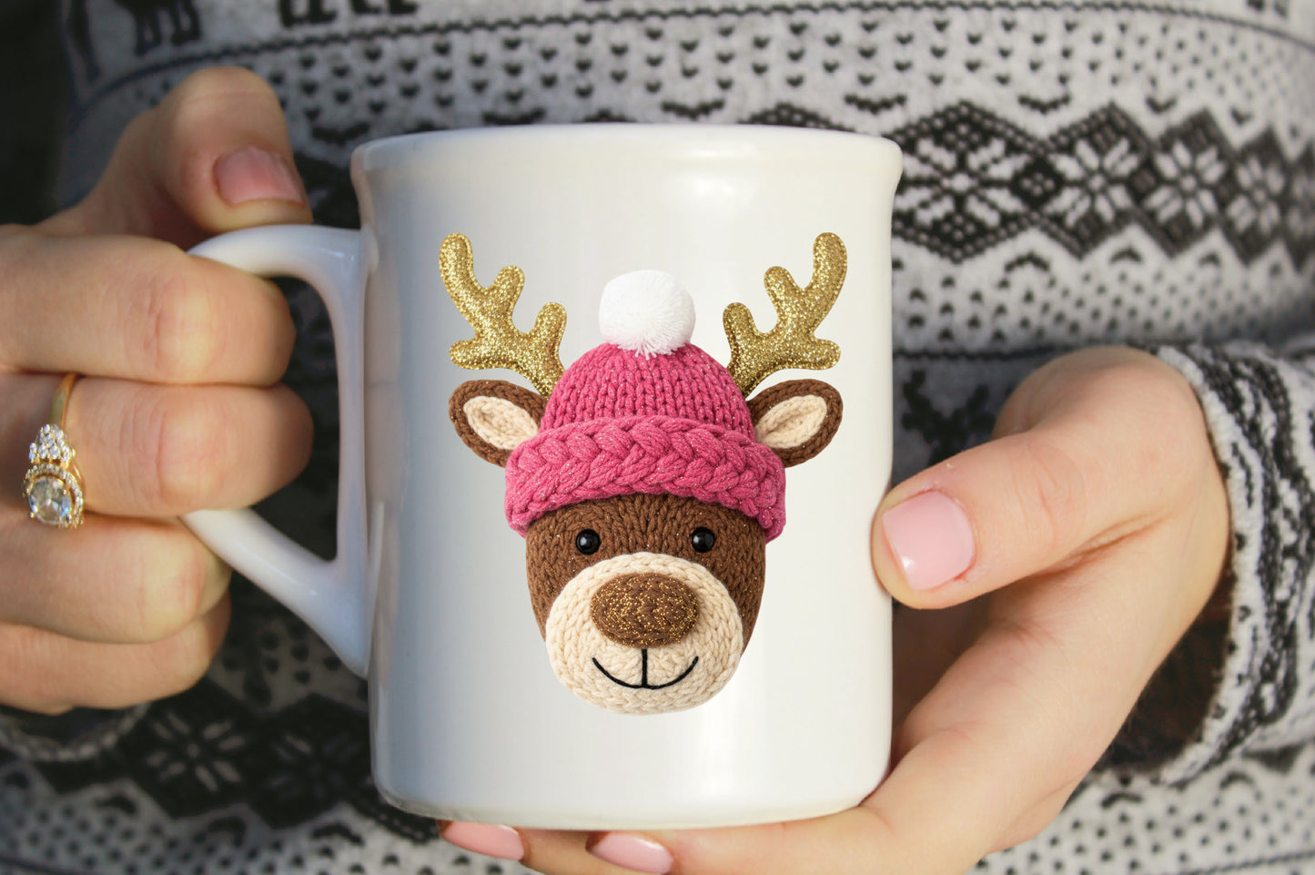 Crochet Faux Yarn Christmas Reindeer PNG