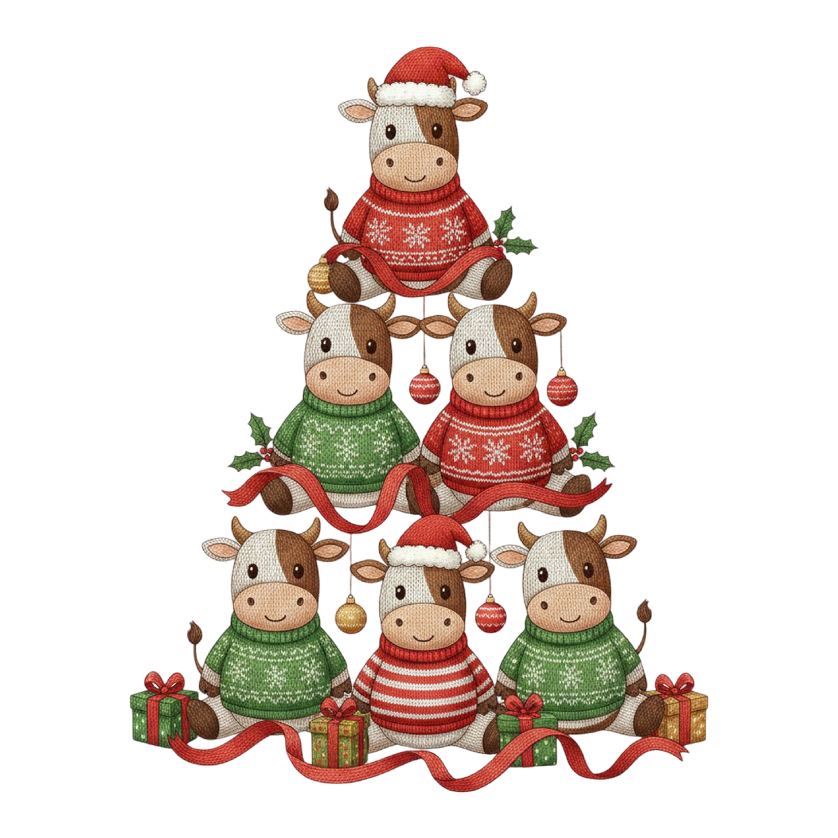 Crochet Highland Cow Christmas PNG