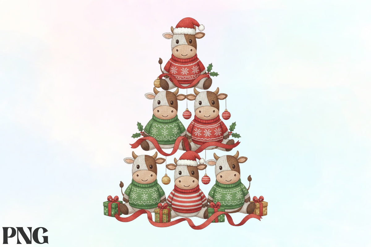 Crochet Highland Cow Christmas PNG