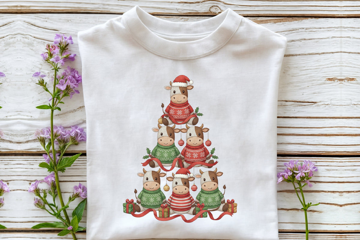 Crochet Highland Cow Christmas PNG