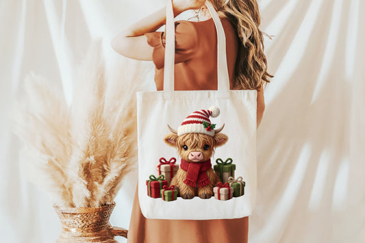 Crochet Western Highland Cow Christmas PNG Sublimation