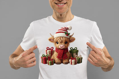 Crochet Western Highland Cow Christmas PNG Sublimation